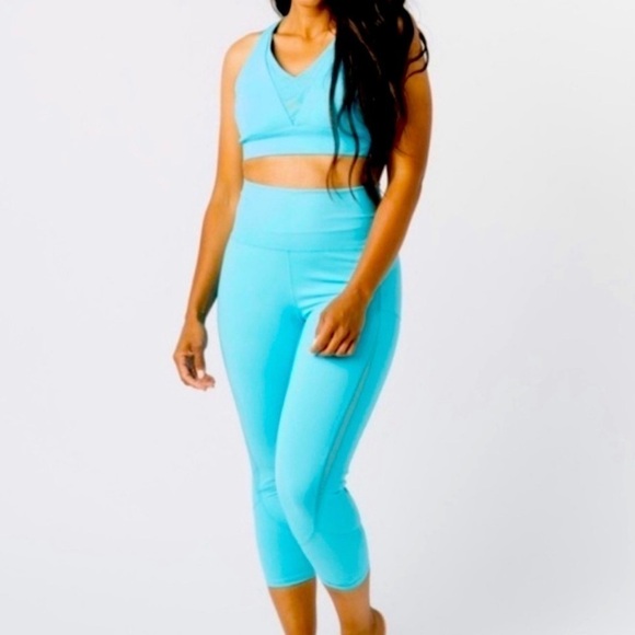 ZYIA Light n Tight Hi-Rise Crop Leggings Mesh Stripe Bright Blue Size 4 Women’s - Picture 1 of 10